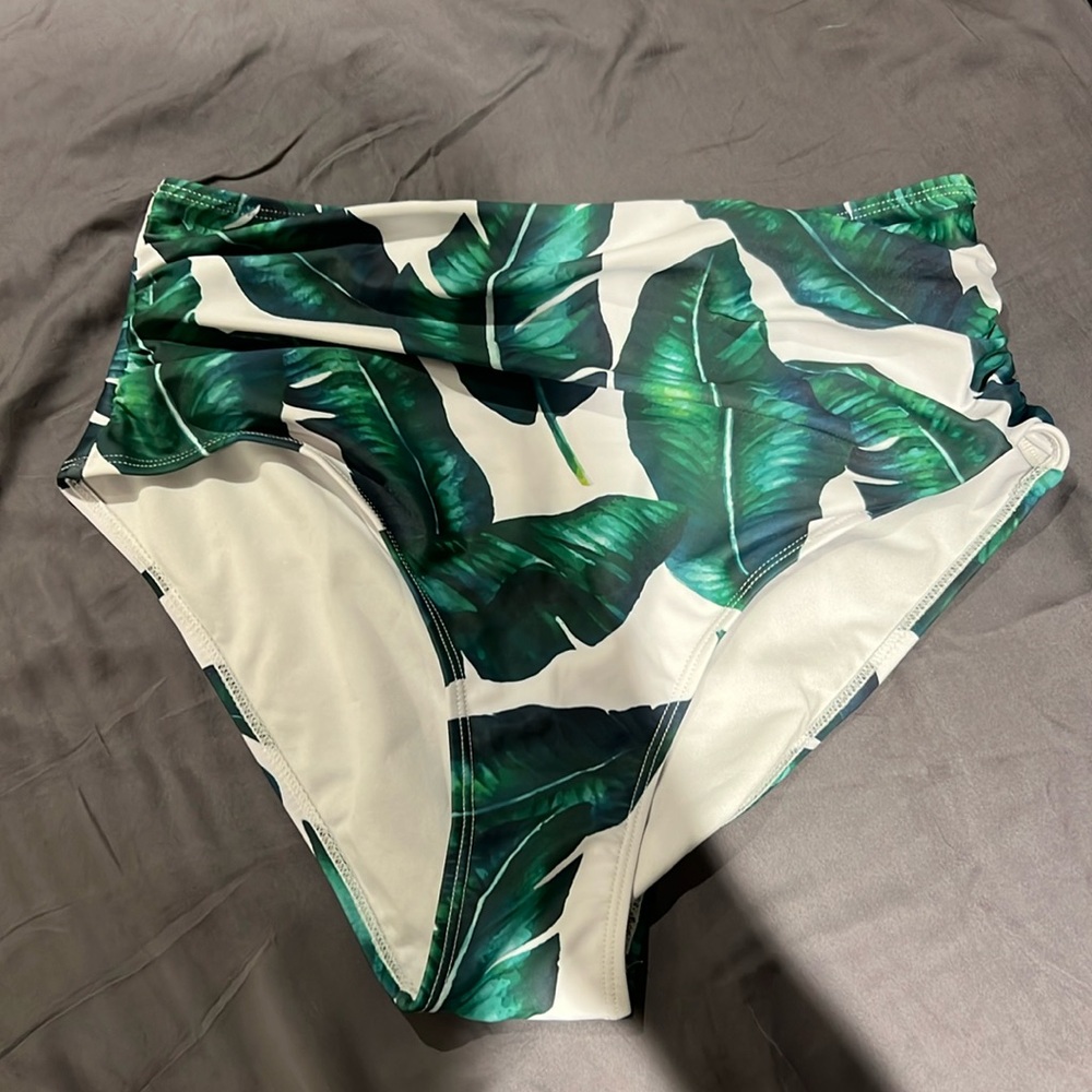 Palm Tree High Waisted Swim Bottom - L